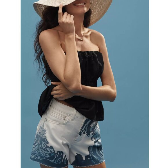 Anthropologie Pilcro The Devon Denim Shorts Wave Print Edition 32 - Picture 3 of 12